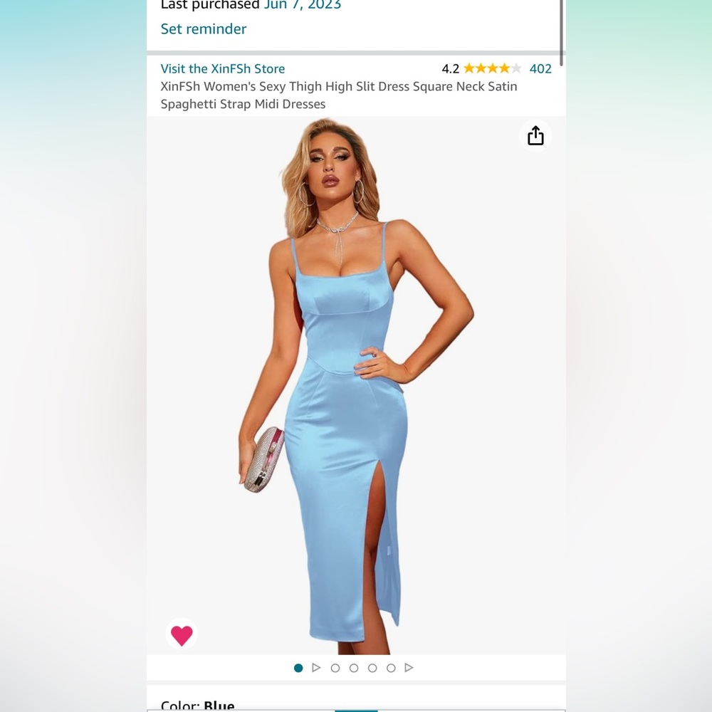 Blue satin midi dress